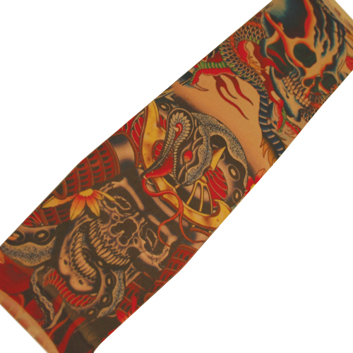 タトゥースリーブC 蛇とドクロ 和彫り風 /Tattoo Sleeves アームウォーマー アームストッキング